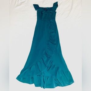 SHEIN Green High-Low Ruffled Off The Shoulder Dress